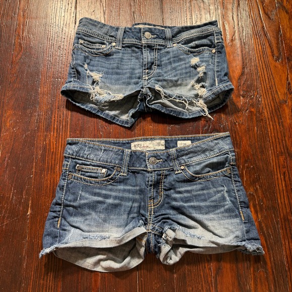 BKE Pants - BKE Stella Denim Shorts Lot Womens 29 Blue Distressed Low Rise Stretch 8PL1025